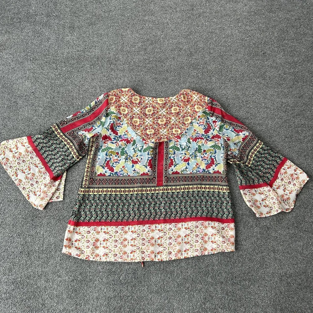 Fig And Flower Blouse Womens Large Multicolor‎ Boho Floral Peasant Top PAT1485 - Picture 12 of 12